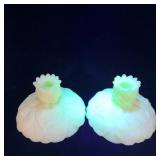 (2) Fenton Green Custard Uranium Glass Water Lily>