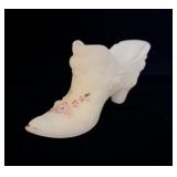 Fenton White Satin Hand-Painted Glass Slipper