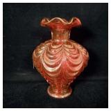 Fenton Cranberry Drapery Ribbed Vase 7.25'
