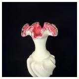 Fenton Peach Crest Double Crimp Vase 6.5'