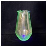 Uranium Glass Ruffled Vase 8.5'