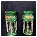 Pair of Antique Emerald Green Bohemian Mantle >