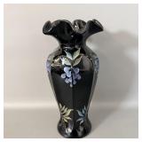 Fenton Ebony Medallion Handpainted Vase #1381>