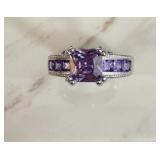 Sterling Silver Princess Cut Purple Ring sz 6