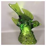 LE Smith Green Glass Bird in Flight