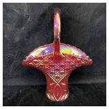 LE Smith Daisy Dot Ruby Red Carnival Glass Basket