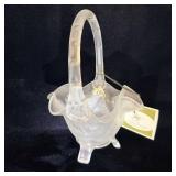 Fenton Frosted 3 Footed Grapes &Leaves Basket 8.5'