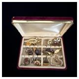 Velvet Jewelry Box filled with pins and jewelry