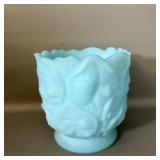 Fenton Blue Satin Water Lily Glas Jardiniere 5.5'