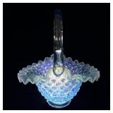Fentanyl blue opalescent hobnail ruffled basket 8