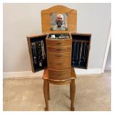 38ï¿½ Tall Oak veneer jewelry box filled w/ nice