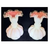 (2) Fenton Preach Crest Ruffled Vases 6.25'
