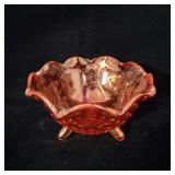 LE Smith Amberina Glass Hobnail 3 Footed Bowl 6'