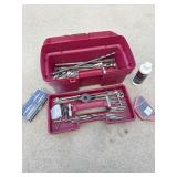 Toolbox of auger bits tap and dice set and other