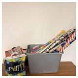 Large tote of wrapping paper gift bags and other