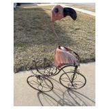 Outdoor metal flamingo on a trike plant stand 36'T