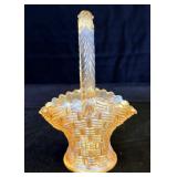 Marigold Carnival Glass Weave Basket 6'