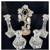 (2)  Fostoria Ameican Coin Candle Stick Holders &>