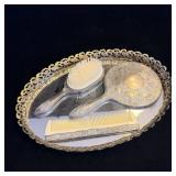 Antique Mirror Tray, Hand Mirror, Brush & Comb