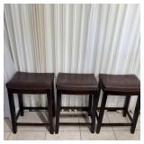 3  Avondale Dark Wood Bar Stools Faux Leather >