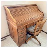 Solid oak mission style roll top desk w/ solid