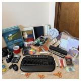 Large lot of office supplies keyboard and mouse,