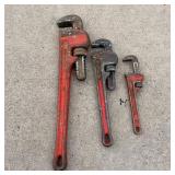 3 pipe wrenches 18 inch, 12 inch, 8 inch