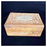 Wooden Handcarved Trinket Box filled with misc.