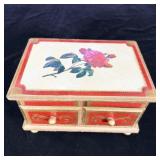 Handpainted Wooden Jewelry Box filled with Jewelry