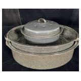 3 Granite Ware Covered Roasters