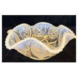 Dugan Jeweled Heart White Ruffled Glass Bowl 9.5'