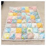 Vintage Hand Stitched Baby Quilt  w/ crocheted >