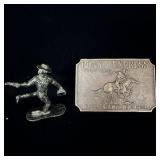 Vintage metal Jesse James figure, pony express US