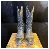 Mens Old West Black Leather Cowboy Boots 9.5D