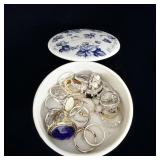 Dusty Blue Porcelain Trinket Box filled with Rings