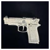 Iced Silver Tone Gun Belt Buckle