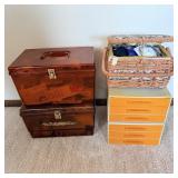 Large lot of vintage sewing supplies, drawers of