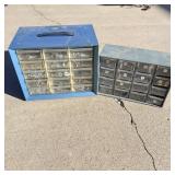 2 storage bins with drawers filled with