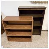 2 vintage three shelf bookcases