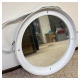 White 30 inch tray mirror with leather strap has
