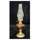 Vintage Brass & Amber Glass Pedestal Oil Lamp 13'