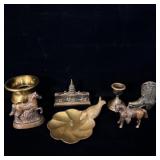 Vintage brass and cast metal trinkets birdbath,