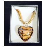 Handcrafted Orange & Black Fused Glass Heart >