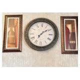 24 inch London wall clock & 2 wall art pictures