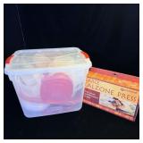 Box of Tupperware and Calzone Pizza Press