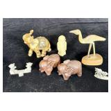 Handcarved Wooden Elephants, Pewter Bears &