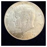 1969-D silver Kennedy half dollar