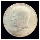 1969-D silver Kennedy half dollar