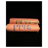 Two rolls of 1946 wheat pennies