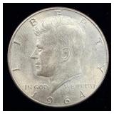 1964 silver Kennedy half dollar